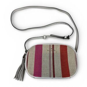 Kate Spade EUC Kourtney Camera Crossbody Bag White Leather/Striped Canvas